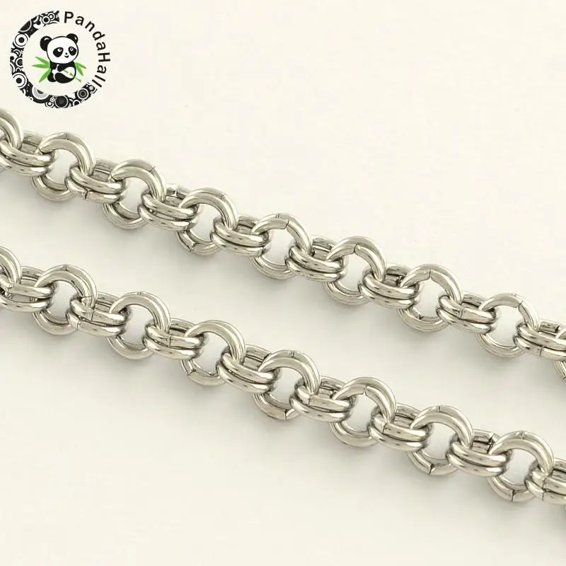 

304 Stainless Steel Double Link Cross Chains, for Necklace Making, Unwelded, Stainless Steel Color, 4x0.7mm; about 25m/roll