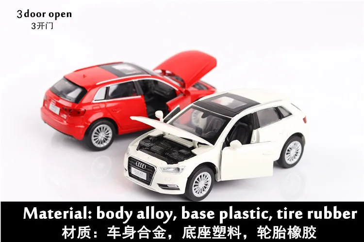 Литые игрушечные машинки из сплава, Детские модели автомобилей 1:32 Audi A3, вытяжной светильник со звуком, электромобиль