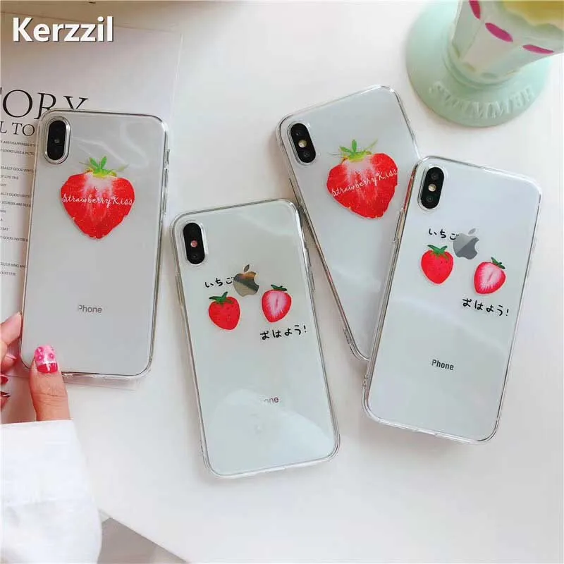 Kerzzil Hot Fruit Strawberry Soft Silicone Phone Cases For iphone 7 plus Case for X 6 6S 8 Plus Coque Clear Cover |