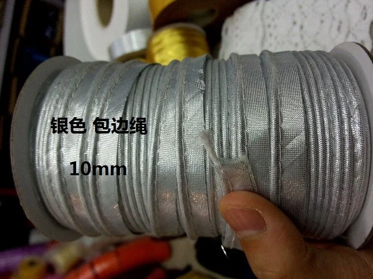 10mm silver with rop 15 мм металлическая лента для переплетения люрекса в сложенном виде, серебристо-золотая, для изготовления платьев, Лоскутная обивка, швейная текстильная тесьма, лента - Цвет: 10mm silver with rop