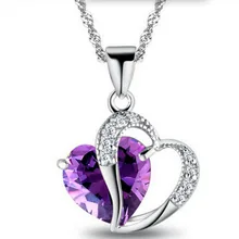Heart - Shaped Zircon Crystal Necklace Trendy Fashion Heart Pendant Necklace Crystal Amethyst Gemstone Women Jewelry Bizuteria fake amethyst hollowed heart wedding jewelry set