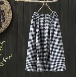 Для Женщин Хлопчатобумажная льняная юбка для дам длинные пледы Винтаж элегантные модные повседневное FM91889