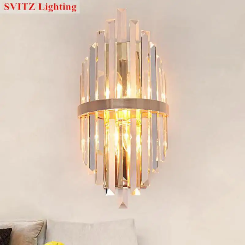 

Hallway Indoor Long crystal wall lamp for Restaurant artwork Modern Designer salon mirror Crystal Led wall Light Arandela E14*2