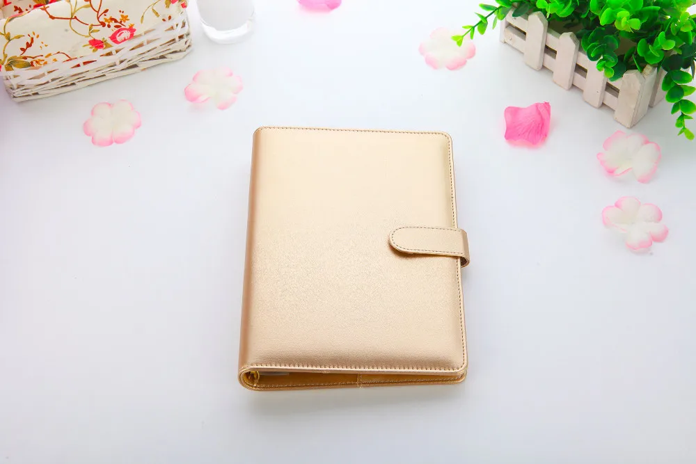 Rose Gold Silver New Notebook A5 Leather Loose-leaf Notepad Time Planner Series  Diary Memo Travel Journal Free Shipping