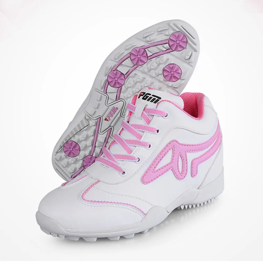 

PGM Golf Shoes Genuine Leather High Heel Golf Sports Shoes Breathable Ultra-fine White Pink Ladies Women's Sneakers