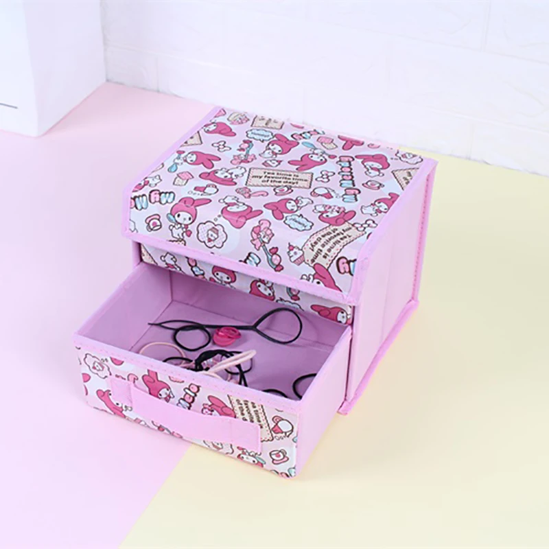 Foldable Cartoon Cosmetic Storage Box Bedroom Jewelry Makeup Key Office Articles Organizer Dormitory Sundries Container