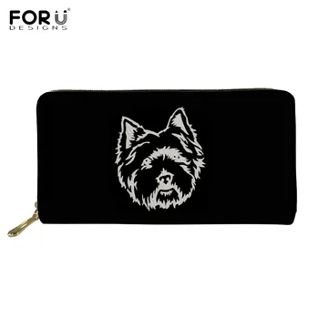 

INSTANTARTS Funny Dog West Highland White Terrier Print Black Purse for Woman Man Brand Design PU Leather Long Wallets Card Bag