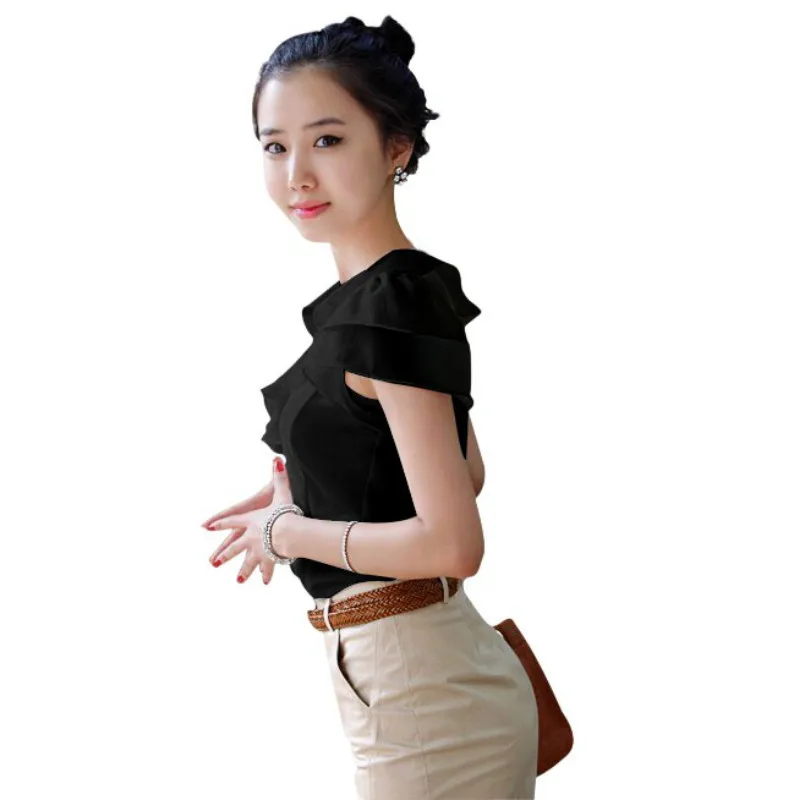 

My NewIn Women Chiffon Blouse Summer Blouse Flare Short Sleeves Office Lady White Shirts Female Casual Tops Blusas 5XL Plus Size