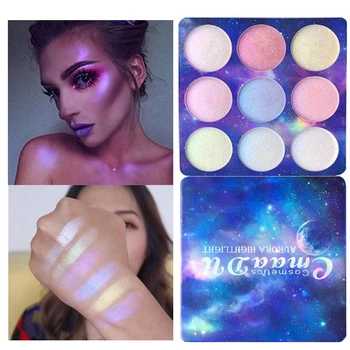 

9 Color Powder Highlighter Palette Make Up Face Illuminator Long-lasting Brighten Makeup Countour Laser Holographic Glow Pallete