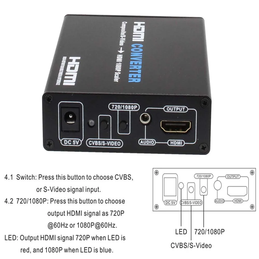 AV S-Video CVBS to HDMI Audio Converter AV CVBS+S-VIDEO Composite S-video Switcher HDMI 1080P Adaptor Upscaler HD 3RCA for TV PC