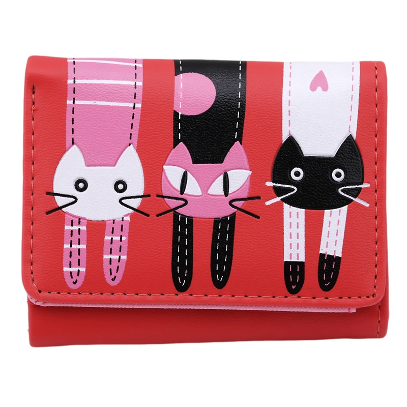 Милый кошелек с кошкой для девочек, 3 складных коротких бумажника и кошелька, Женский держатель для карт, маленькие кошельки - Цвет: watermelon red
