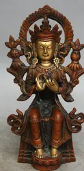JP S0524 7 "Тибет Тибетский Буддизм Бронзовый Gild Сиденья Майтрейя Бодхисаттва Статуя скульптура