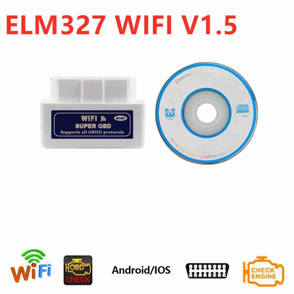 Лучшая цена 10 шт./лот мини ELM327 wifi с чипом PIC18F25K80 ELM 327 аппаратное обеспечение V1.5 OBD2 диагностический инструмент iOS Android iPhone iPad