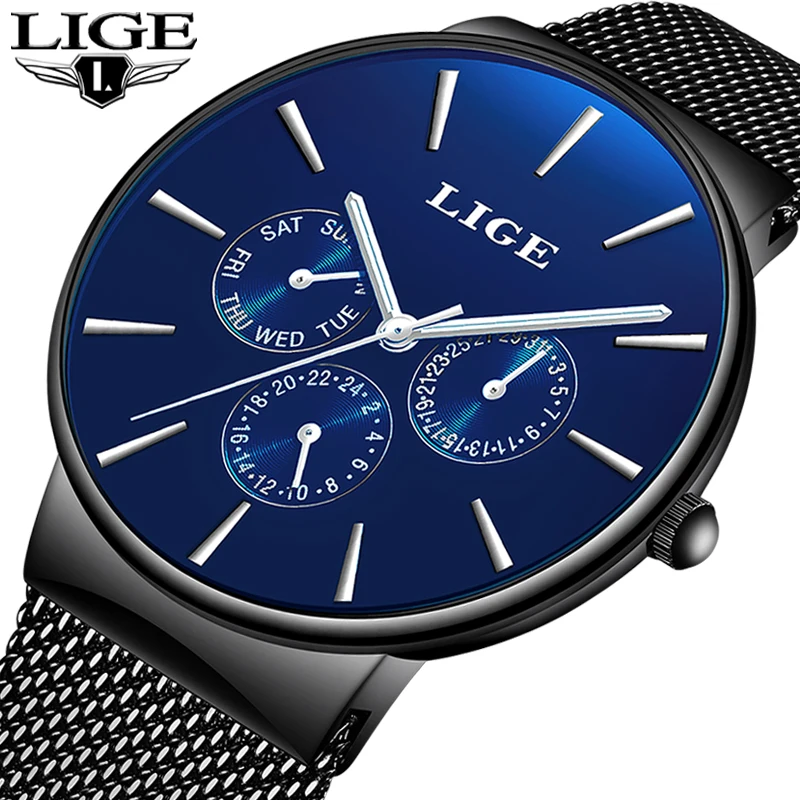 

LIGE New Erkek Kol Saati Top Brand Luxury Waterproof Wrist Watch Ultra Thin Date Quartz Watch For Men Sports Clock Mens Watches