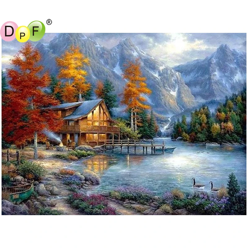 

DPF DIY Snow mountain hut 5D diamond mosaic kit full square diamond painting cross stitch home decor diamond embroidery crafts