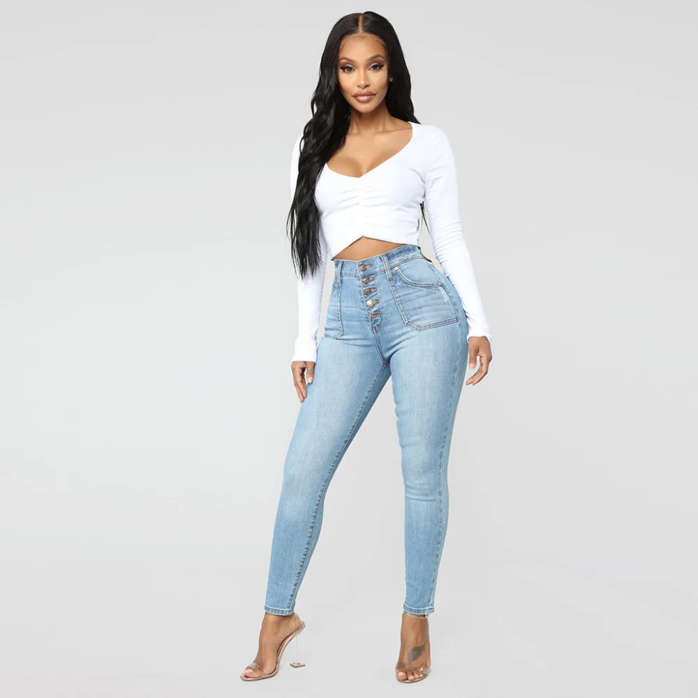 

Women Pants Jeans Skinny 2019 Spring Autumn Summer Skinny Denim Jeans Navy Blue Women Denim High Waist Long Stretchy Pants H4