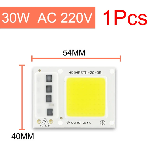 COB светодиодный чип лампы 50 Вт 30 Вт 20 Вт 10 Вт 5 Вт смарт IC драйвер люменов для DIY прожектор - Испускаемый цвет: 30W 1Pcs AC220V