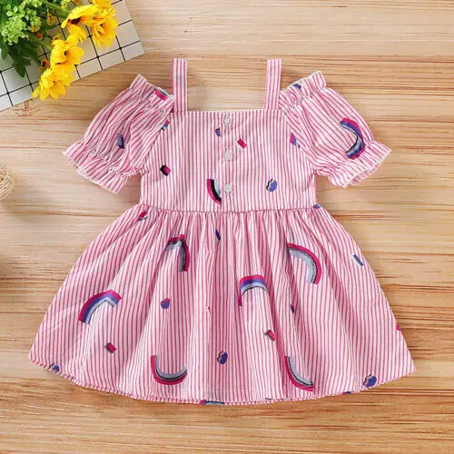 

2019 HOT Cute Toddler Baby Girl Clothes Short Sleeve Dress Princess Stripe Dress Sunsuit