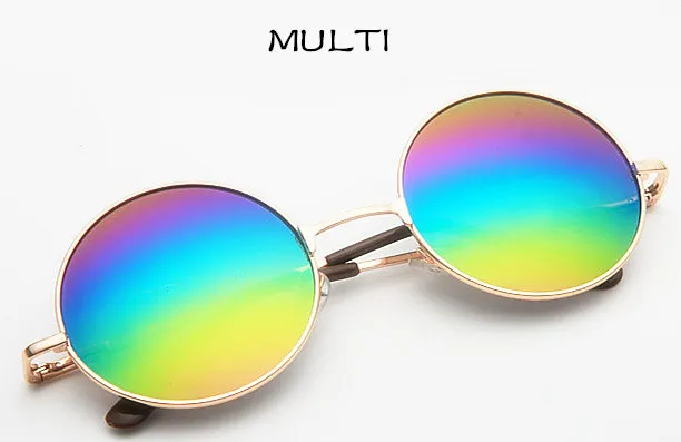 YOOSKE, круглые солнцезащитные очки, для женщин и мужчин, Ретро стиль, металлическая оправа, солнцезащитные очки, женские, мужские, Ретро стиль, зеркальные очки - Цвет линз: gold multi