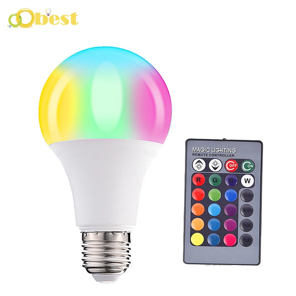 

E27 LED Bulb 5W 10W 15W RGB + White 16 Color LED Lamp AC85-265V Changeable RGB Bulb Light With Remote Control + Memory Function