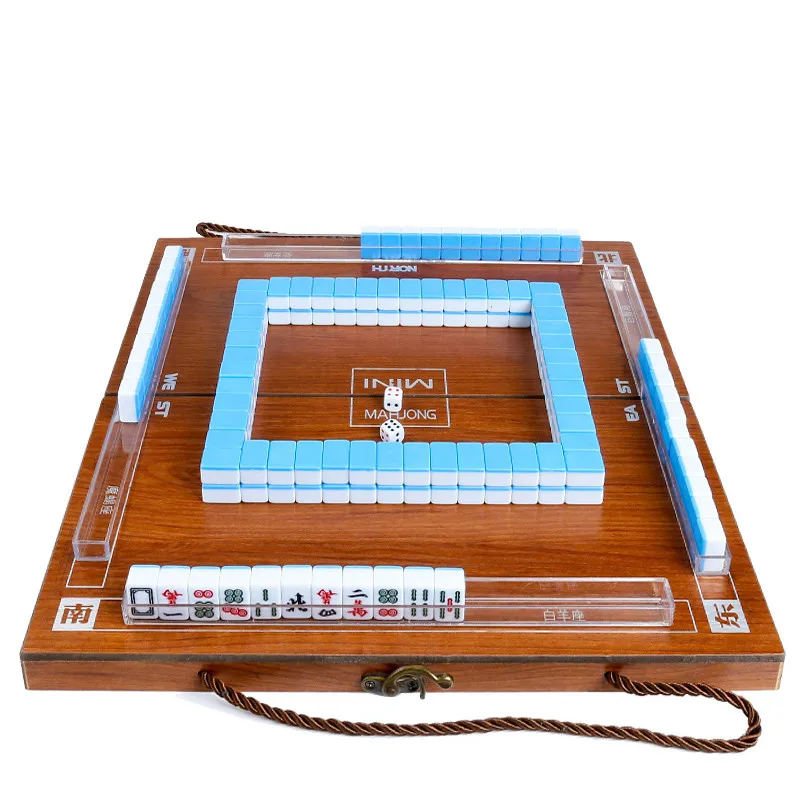 

Mini Mahjong Portable Folding Wooden Boxes Majiang Set Table Game Mah-jong Travel Travelling Board Game Indoor Entertainment