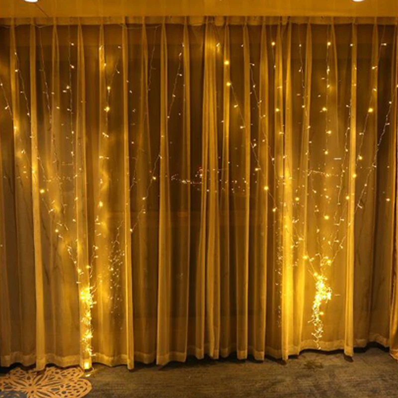 Lamp Night Light 3M x 3M Garland LED Curtain Lcicle String Romantic Curtain Lights Wedding Holiday Christmas Lights String (2)
