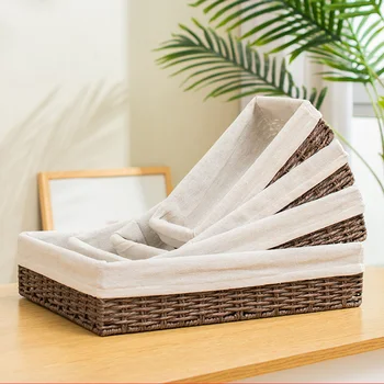 

Straw Desktop snacks storage basket Japanese style household fabric rectangular debris organizer finishing box mx01181702