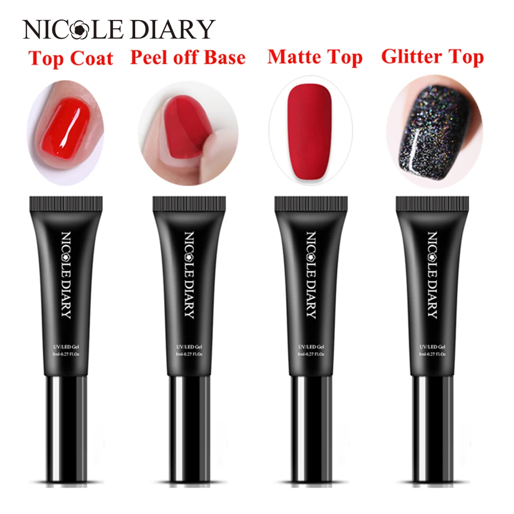 

NICOLE DIARY 8ml No Wipe Top Coat Base Coat Quick Dry Soak off Nail Art Gel Polish DIY Design Manicure Gel Varnish