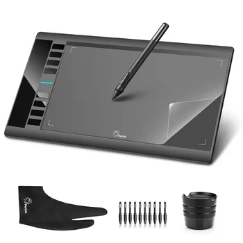 

Parblo A610 10x6" Art Graphics Drawing Pen Tablet Tableta Grafica 5080LPI + Protective Film + Glove + 10 Pen Tips