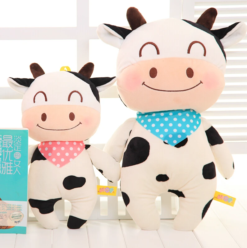 

Candice guo happy scarf cartoon milk cow cattle cute creative plush doll pillow stuffed toy children birthday christmas gift 1pc