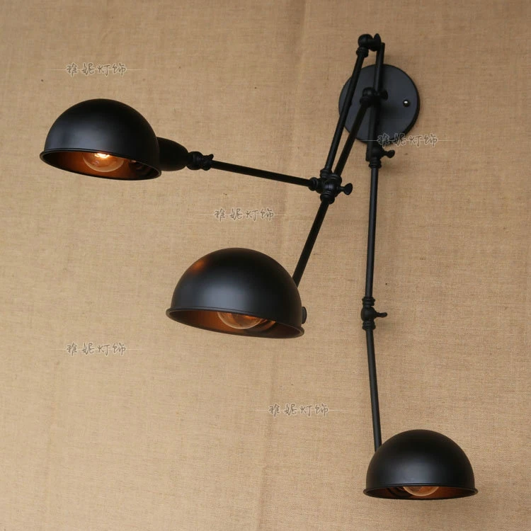

loft iron wall light American Cafe restaurant retro study bedside black 3 heads mechanical arm wall lamp ZA GY275