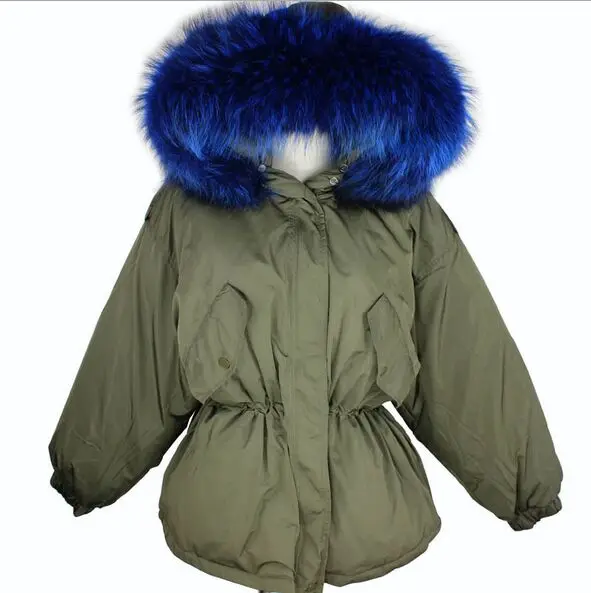 Огромный натуральный мех енота, новинка, брендовая зимняя женская куртка, 90% белый утиный пух, куртка, модная свободная парка, Amry Green, пальто - Цвет: blue