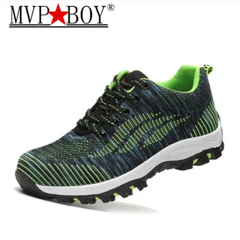 

MVP BOY Men Casual Safety Shoes Spring Mesh Lace Up Steel Toe Shoe Men's Puncture Proof Labor Insurance Tenis Work Boots Mens