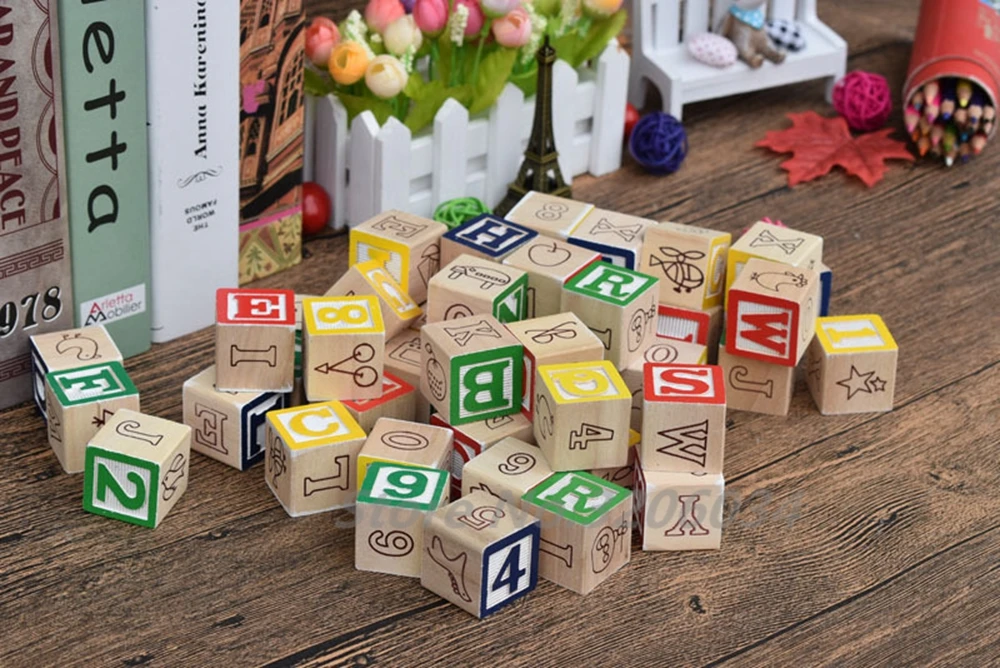 Детские игрушки ABC/123 деревянный кубик, фигурные блоки, Обучающие Игрушки для раннего развития, 50 шт., алфавит, строительные блоки, мешочек, рождественский подарок