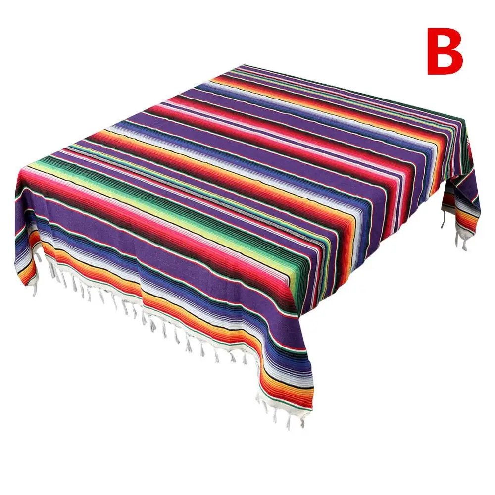 OurWarm мексиканские вечерние принадлежности Serape хлопок скатерть настольная дорожка войлок баннер бумажный вентилятор для свадьбы День рождения украшения - Цвет: 1Pcs Tablecloth B