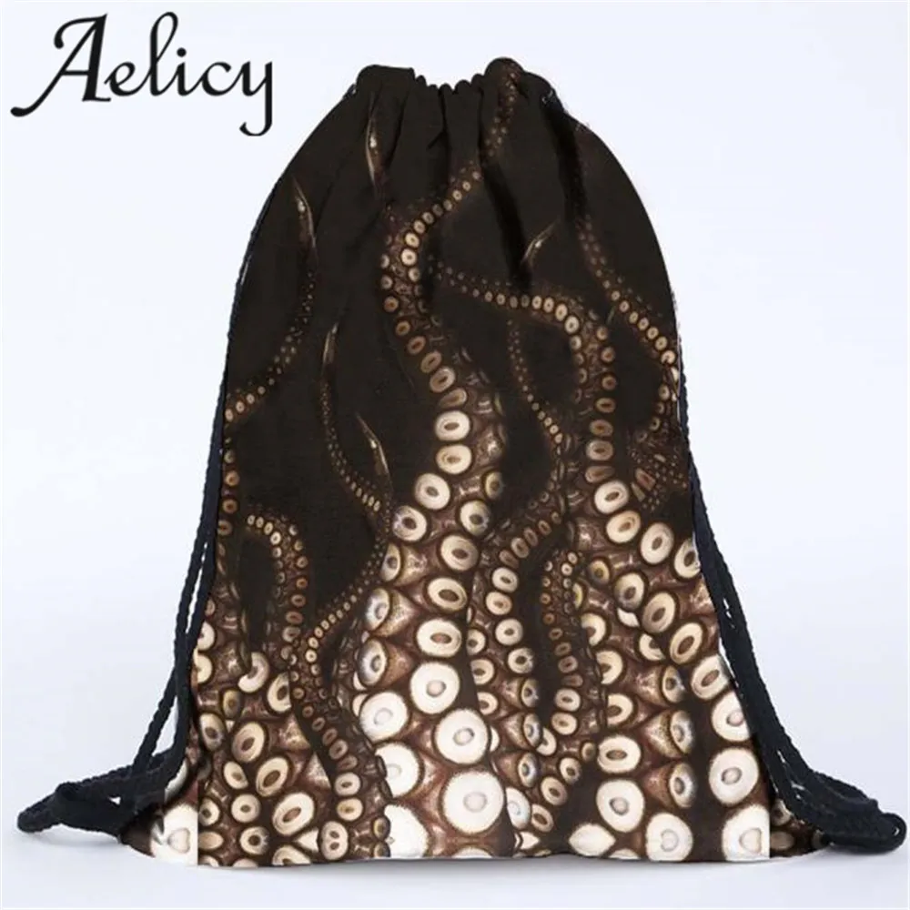 

Aelicy 2018 Hot New Fashion Light High Quality Women Men Unisex Octopus Backpacks 3D Printing Bags Drawstring Backpack