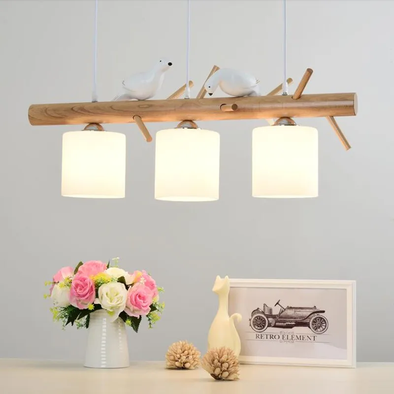 

3 Heads Nordic Bird Branch Restaurant Pendant Light Japanese Simple Study Dining Room Bar Wood Home E27 LED Decoration Lamp