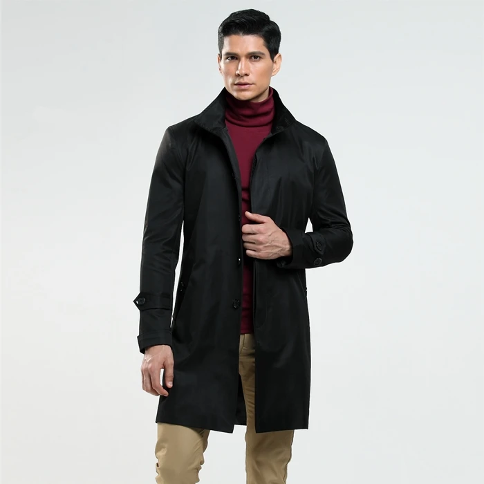 AIMENWANT однобортный мужской плащ с капюшоном, Подгонянный размер, осеннее пальто, английское черное пальто, Тренч, мужская верхняя одежда - Цвет: Черный