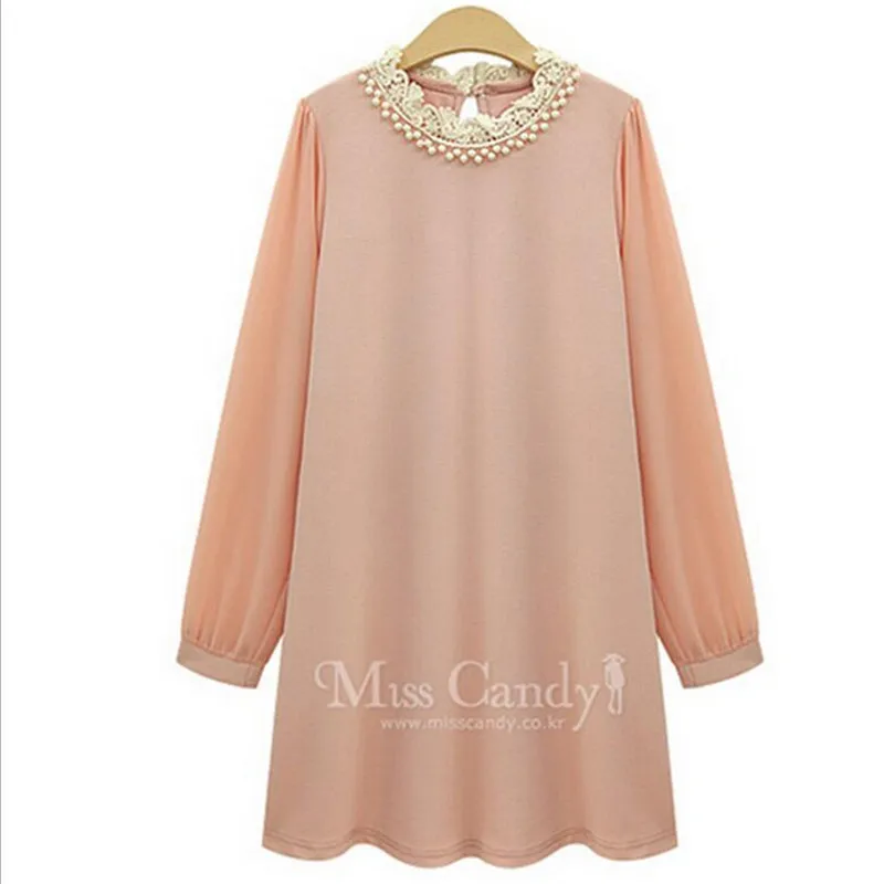 

Plus Size XL - 5XL Women Long Sleeve T Shirt Dress 2018 Autumn New Style Beaded Chiffon Dresses Big Size Casual Loose Clothing