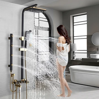 

Uthyner Luxury Black/Chrome/White Shower Set Faucet Brass Mixer Tap Bidet Sprayer Massage Jets Shower Faucet Swivel Tub Spout