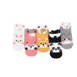 1 пара новых Для женщин хлопок Socken розовый мультяшная Милая панда Cat ботильоны женские короткие носки Повседневное короткие носки с