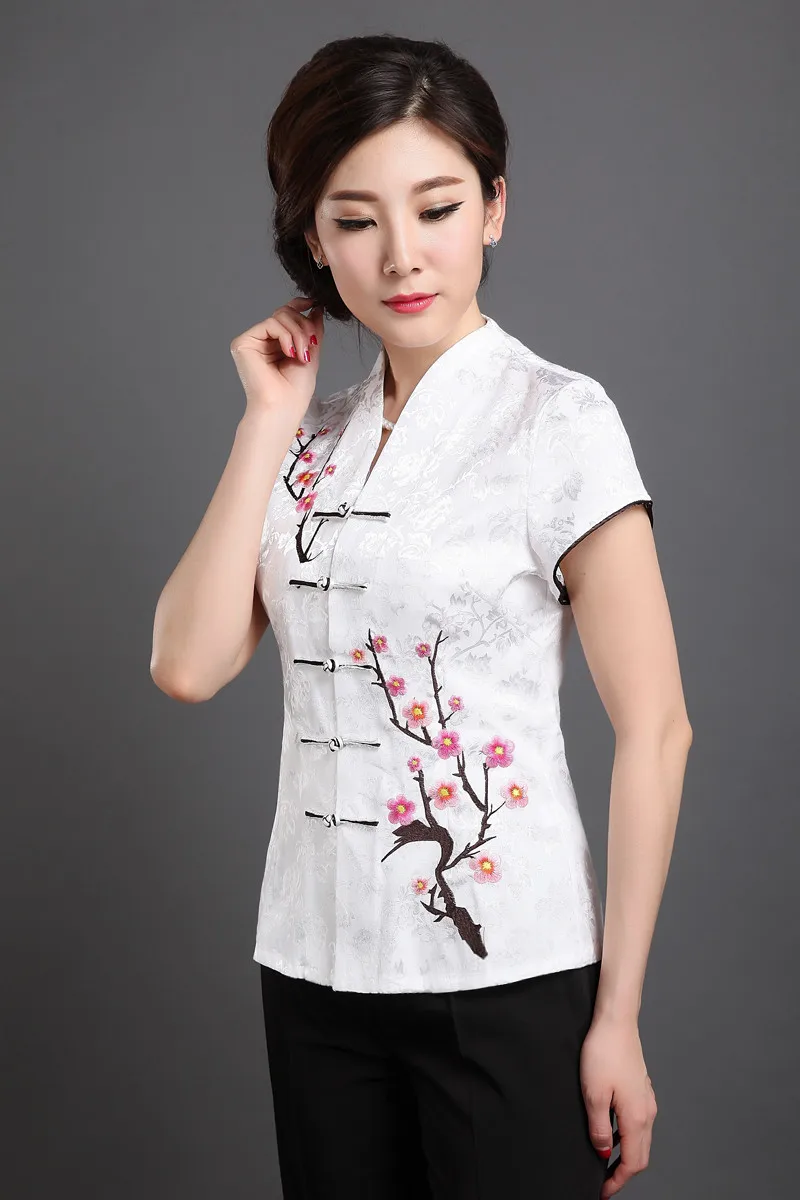 Женская блуза с коротким рукавом в китайском стиле для женщин среднего и старшего возраста, Женский костюм Cheongsam Tang, топы размера плюс 5XL