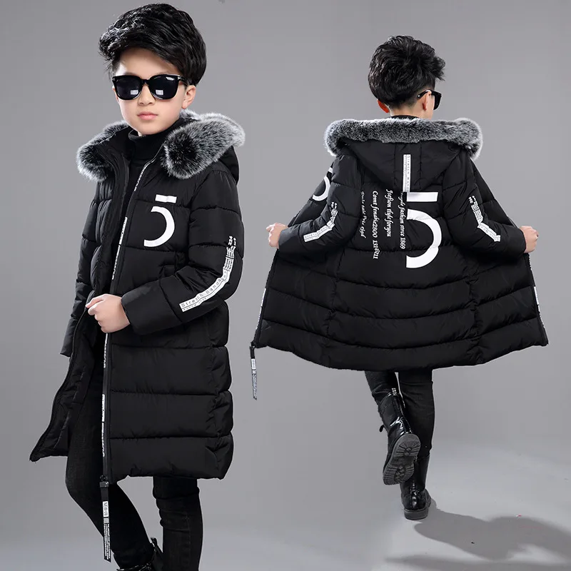 Children Winter Warm Jackets Boys Big Fur Collar Hooded Cotton Jacket Children Casual Thickenging Outerwear Coats