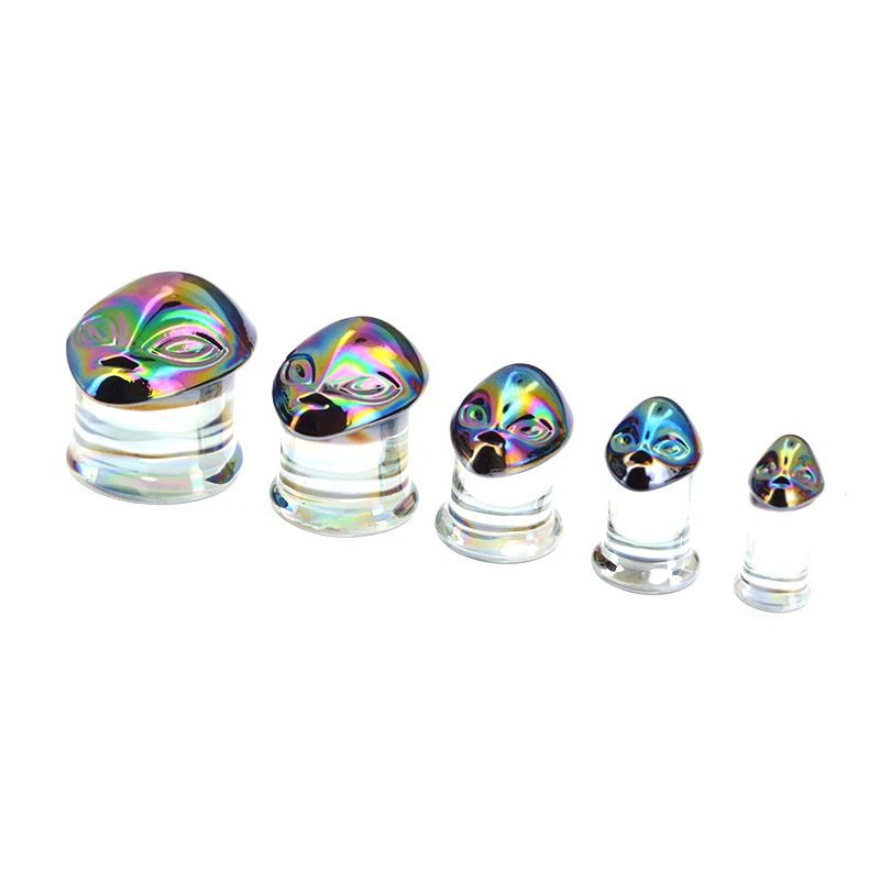 BODY PUNK Flesh Tunnels Burnished Star Moon Galaxy With Irridescent Opal Gems Center Expanders Ear Plug Body Piercing Jewelry  (7)