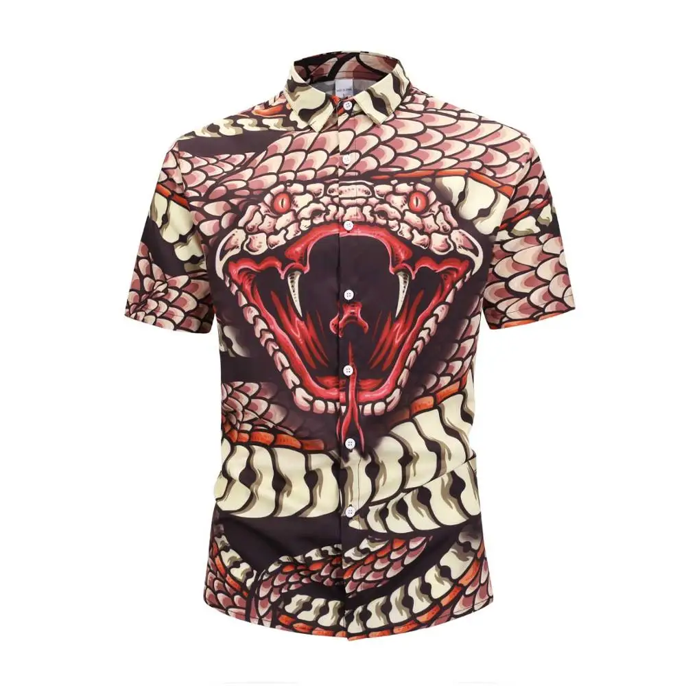 

Short Sleeve Men Shirt Beach Hawaiian Shirt Men Casual Hawaii Summer Style Snake Print Tops Chemise Homme Asian Size 2XL