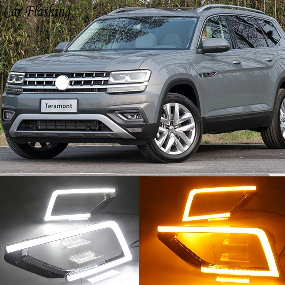 1 пара светодиодный DRL Дневной светильник s для Volkswagen VW Teramont 2017 2018 ABS колпак