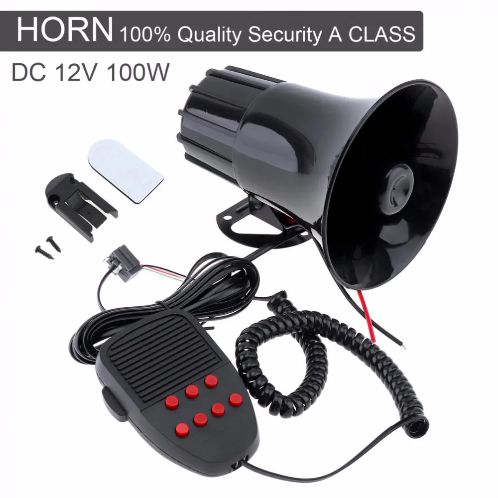 100W 7 Sound Tones Loud Horn Auto Car Truck Vehicle Speaker Warning Alarm Siren Horn Fire Ambulance Loudspeaker with MIC