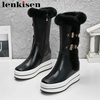 

Lenkisen 2018 new arrival superstars genuine leather waterproof metal buckle zipper winter european keep warm snow boots L26