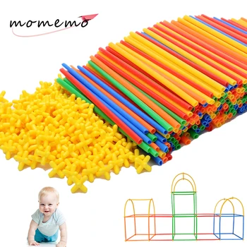 

DIY Plastic Assembled Building Blocks Toy Straw Inserted Construction Toys Colorful Building Toys Educational Figures Kids Gift