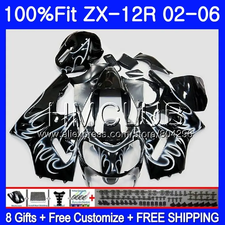 

Injection For KAWASAKI NINJA ZX1200 CC ZX12R 02 03 04 05 06 45HM.12 ZX 12R ZX-12R white flames 2002 2003 2004 2005 2006 Fairing